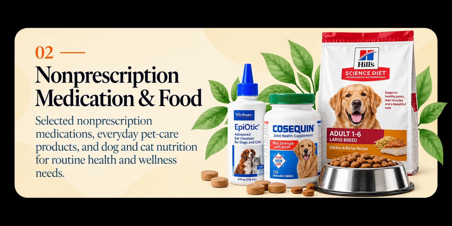 Nonprescription Medication & Food — selected pet-care products and everyday nutrition.