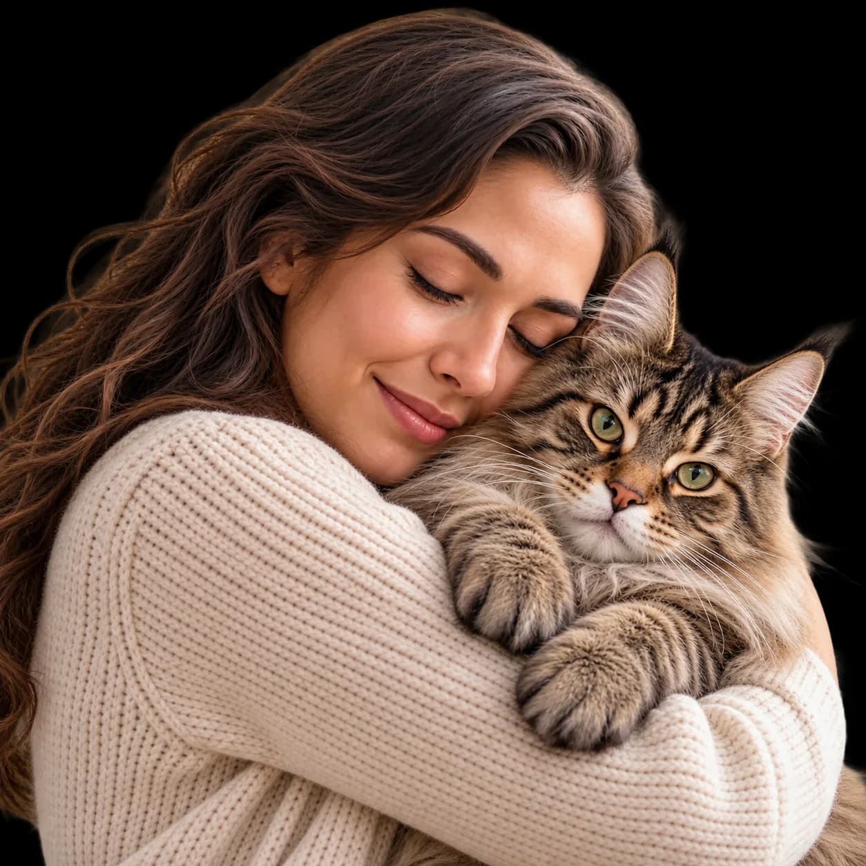 Woman gently holding her cat at home during hospice and palliative care